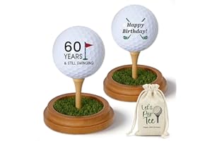 2 Pcs Golf Birthday Gifts for Grandpa Men Dad Golfing Fan Friends Husband, Happy 60th Birthday Golf Ball Lifelike Turf Displa