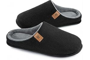 VeraCosy Men's Cozy Slip-on Slippers Corduroy Memory Foam Indoor House Shoes