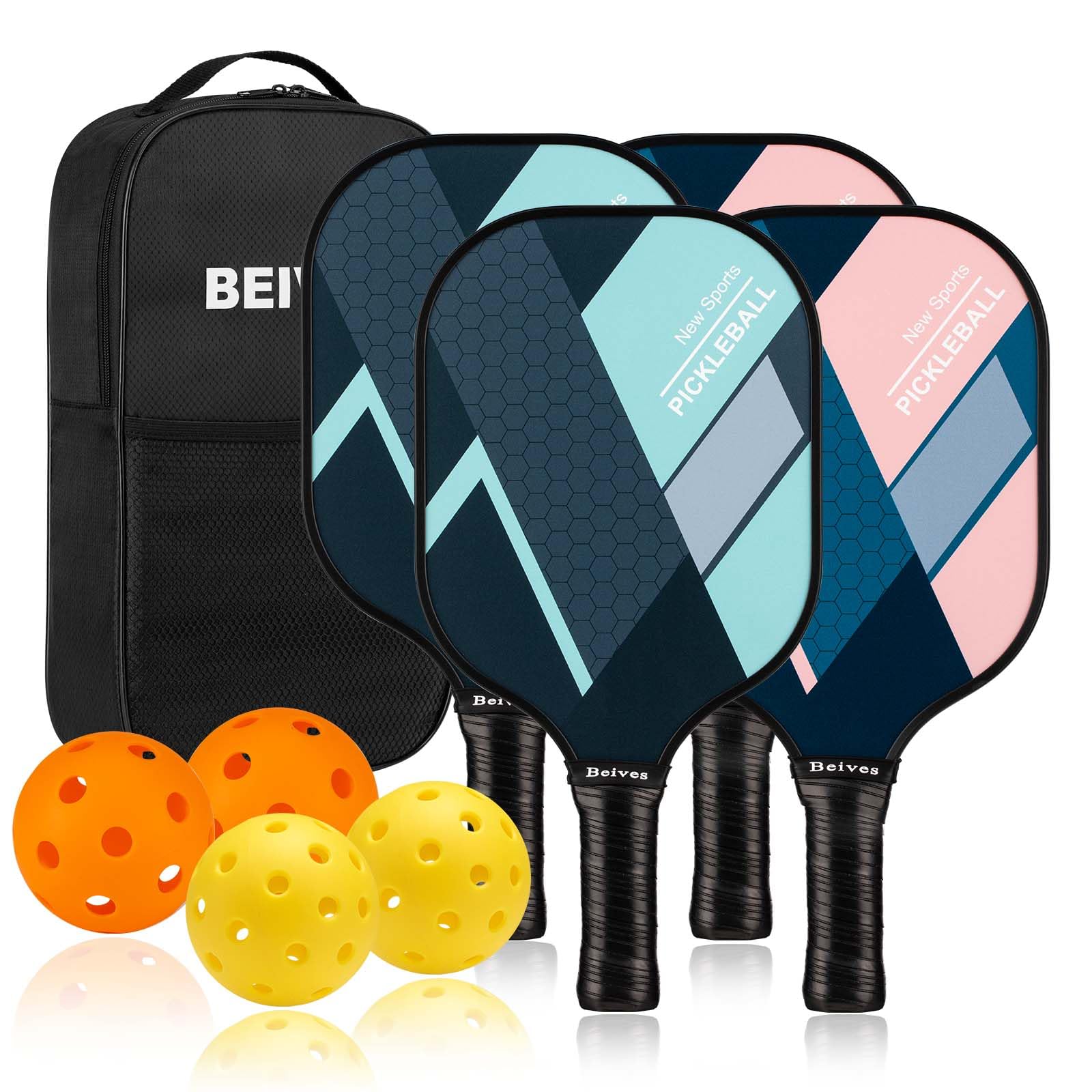 Photo 1 of BEIVES Pickleball Paddles, USAPA Fiberglass Pickleball Paddles Set of 4, Pickleball Set with 4 Pickleball Rackets, Including 4 Pickleballs & 1 Carry Bag, Pickle Ball Paddles Set for Men, Women