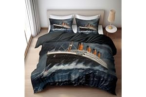 Twin Duvet Cover Set Retro Nautical Titanic Soft Microfiber Reversible Comforter Bedding Cover with Zip Tie, Lightweight Brea