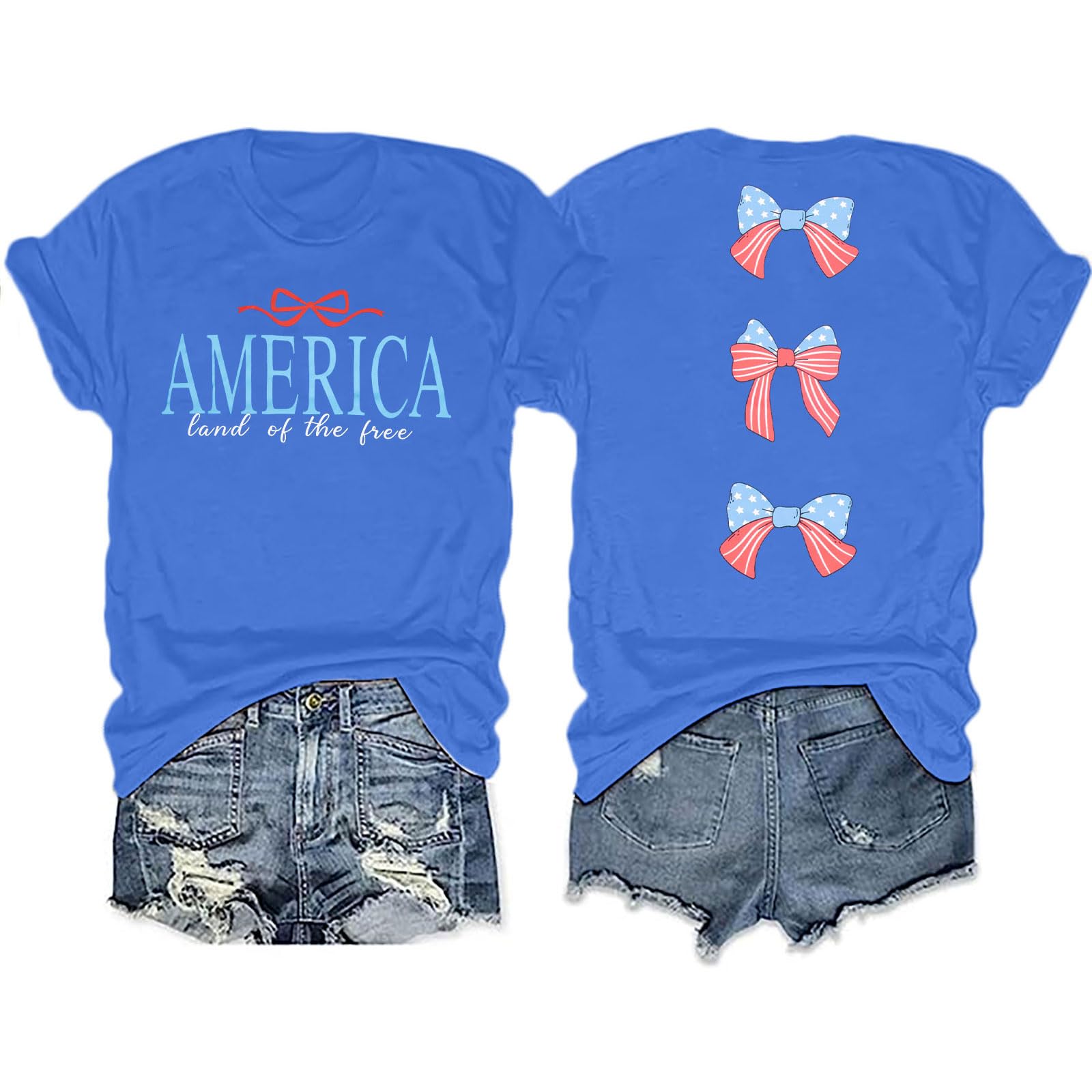 Photo 1 of MNLYBABY America Shirts for Women Cute Patriotic Bow Shirt 4th of July Tshirt America Flag Bow Tee Independence Day Outfits