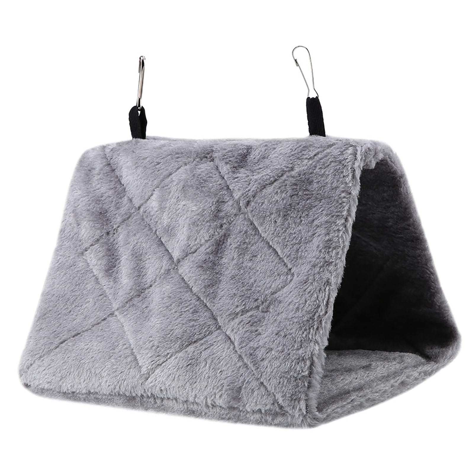Soft Plush Bird Hammock, Grey Cozy Parrot Hanging Perch Hideaway Hanging Cage Tent Triangle Design Winter Warm Birds Nest House for Parakeets Cockatiels Lovebirds Budgies 24x15x18cm