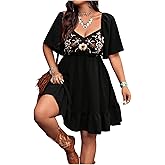 Verdusa Women's Plus Size Western Boho Floral Dress Cowgirl Country Concert Vacation Outfits Flowy Summer Dresses