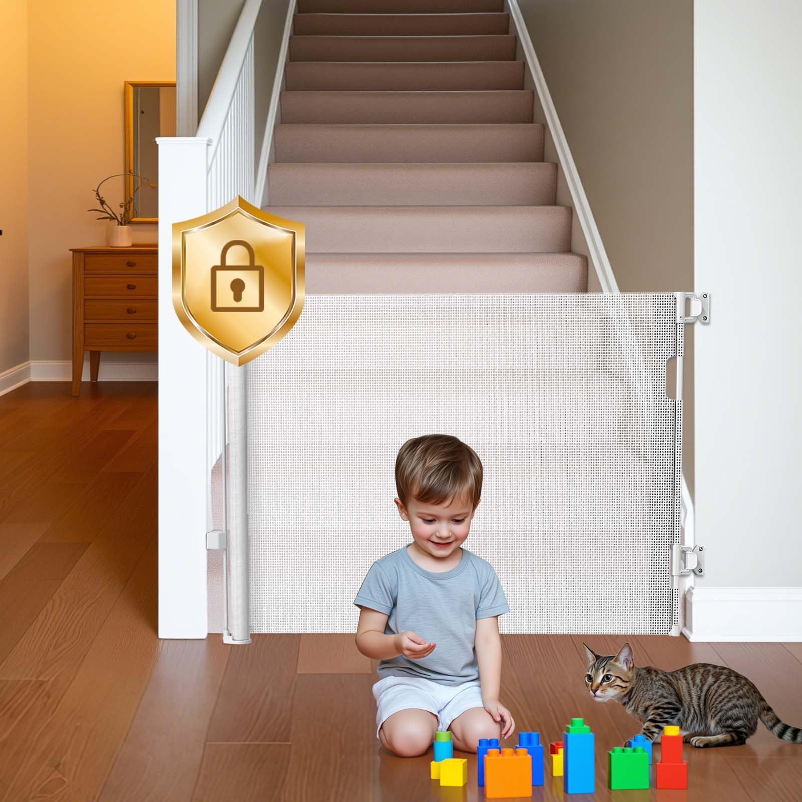 Hardware Mount Retractable Baby Gates for Stairs with Auto-Lock,33 ...