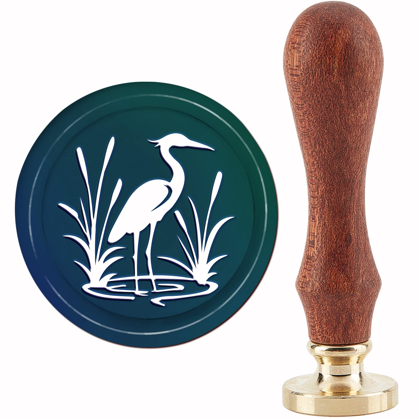 CRASPIRE Heron Wax Seal Stamp Bird Sealing Wax Stamps Reed 30mm/1.18inch Removable Brass Head Sealing Stamp with Wooden Handle for Invitations Cards Gift Wrap