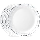 Corelle Caspian Lace 6-Piece 10.25-Inch Dinner Plate Set | Lightweight, Chip-Resistant Vitrelle Glass, Dishwasher, Microwave &amp; Oven Safe, Made in USA