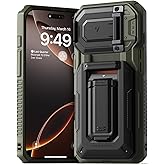 VRS DESIGN Origin Wallet Card Holder Case [3 Cards] for iPhone 16 Pro (2024), Rugged Semi-Automatic 3-Card Slot & Kickstand Case (Moss Green)