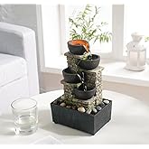 9.3 Inches 4-Tier Cascading Bowl Indoor Waterfall Fountain - Relaxation Meditation Tabletop Fountain With LED/Rocks for Home/