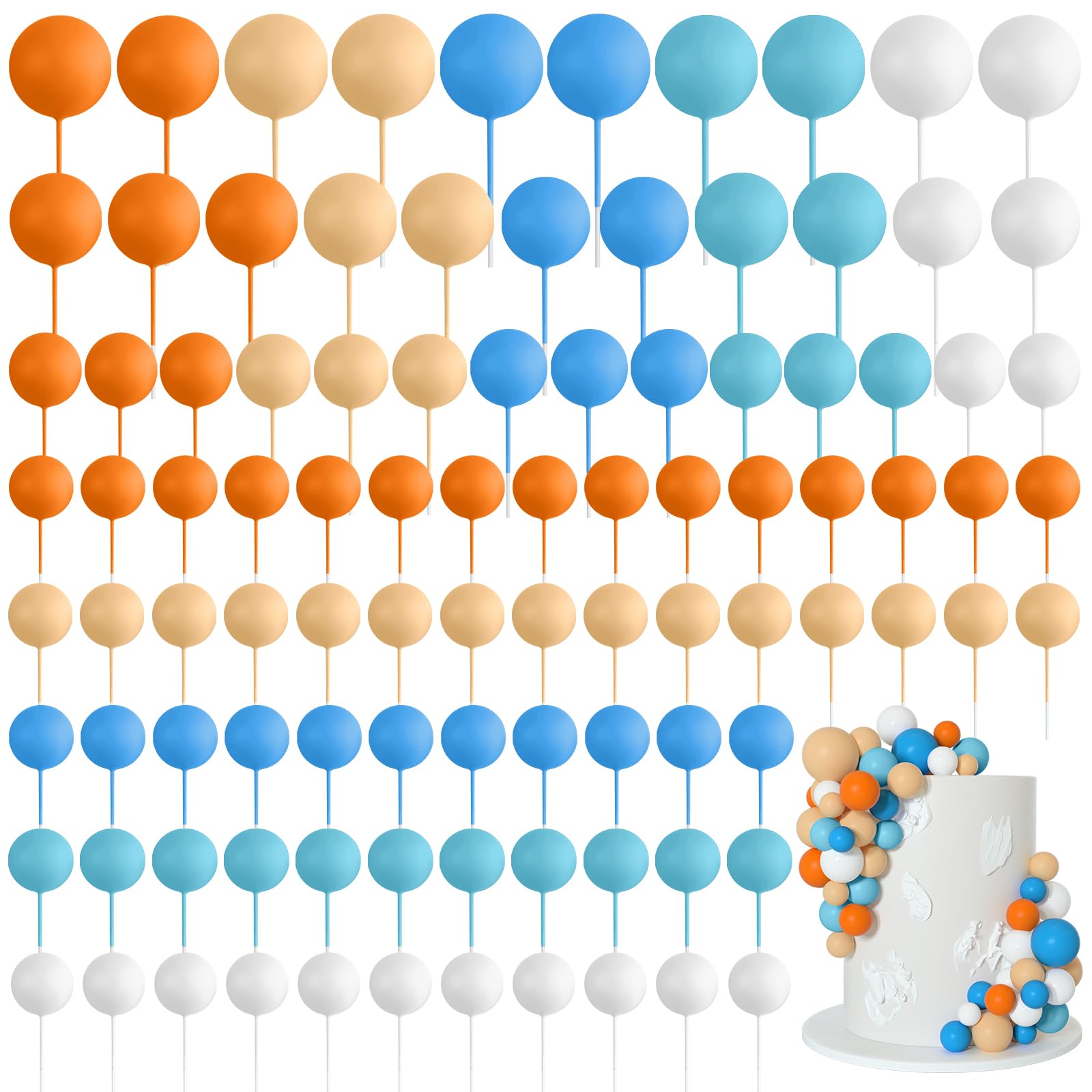 Photo 1 of Bouiexye 75 Pieces Cake Balls Topper Decorations Foam Cupcake Topper Mini Balloon Cake Topper Balls Cake Picks for Cake Deco Birthday Party Wedding?Orange,Yellow,Blue,White?