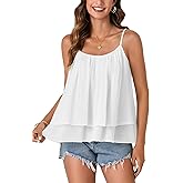 KIFOVEN Women's Flowy Tank Tops Sleeveless Cami Spaghetti Strap Loose Fit Layered Ruffle Summer Basic Camisole