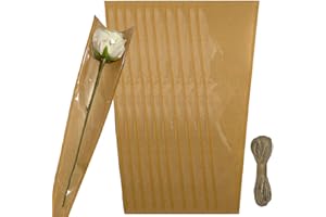Mother's Day 50Pcs Single Flower Bags Bouquet Wrapping Paper, Front Plastic Flower Sleeves with Jute Twine,Kraft Paper Floris