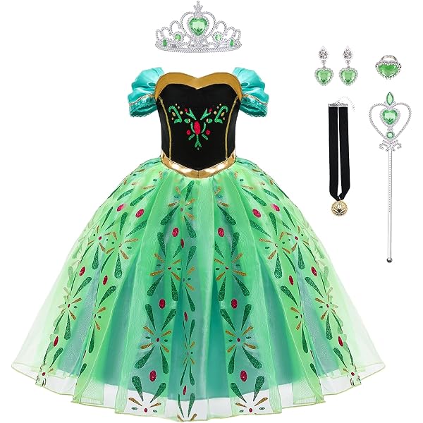OFIHIDO Princess Dress Costume For Girls - Kids Dress Up Set With Necklace & Anklets - View #7