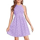 HOSIKA Girls Halter Neck Sleeveless Elegant Floral Lace A-line Flared Swing Party Dress for 6-12 Years Kid