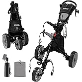 Tivor 3 Wheel Golf Push Cart, Lightweight Push Cart Golf One-Click Folding, Adjustable Height Pushcart for Golf Bags, Compact Design for Ladies, Junior Golfers