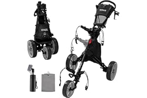 Tivor 3 Wheel Golf Push Cart, Lightweight Push Cart Golf One-Click Folding, Adjustable Height Pushcart for Golf Bags, Compact Design for Ladies, Junior Golfers