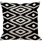 HGOD DESIGNS Throw Pillow Case Black and White Cotton Linen Square Cushion Cover Standard Pillowcase for Men Women Home Decorative Sofa Armchair Bedroom Livingroom 18 x 18 inch