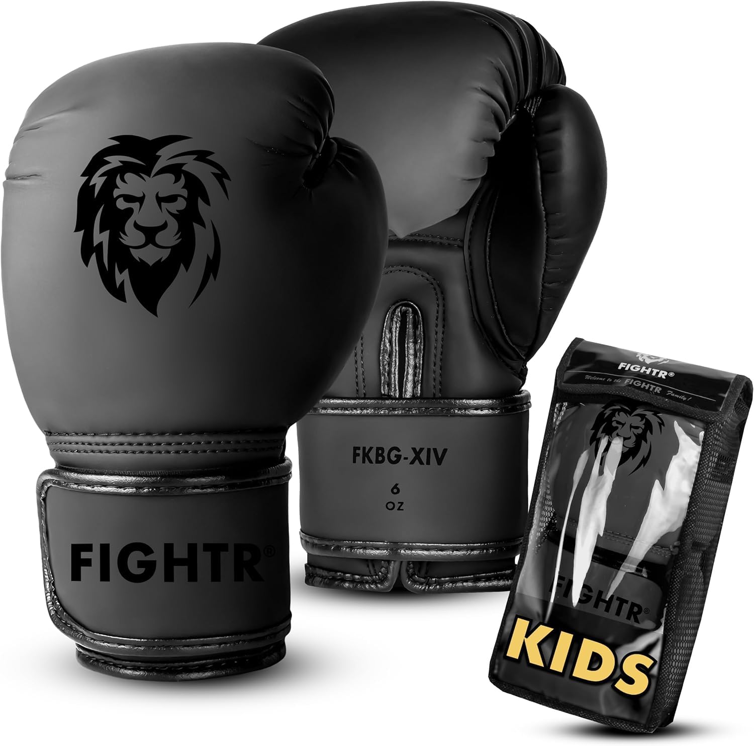 FIGHTR® Kids Boxing Gloves with Best Fit for Maximum Protection | Junior Boys and Girls | for Boxing, MMA, Muay Thai, Kickboxing & Martial Arts 04 06 oz | Includes Carry Bag (All Black, 04 oz)