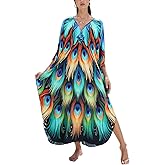 ELSCIRW Women's Caftan Dresses Plus Size Mumu with V-Neck Batwing Sleeves Lightweight Beach Cover Up and Loungewear