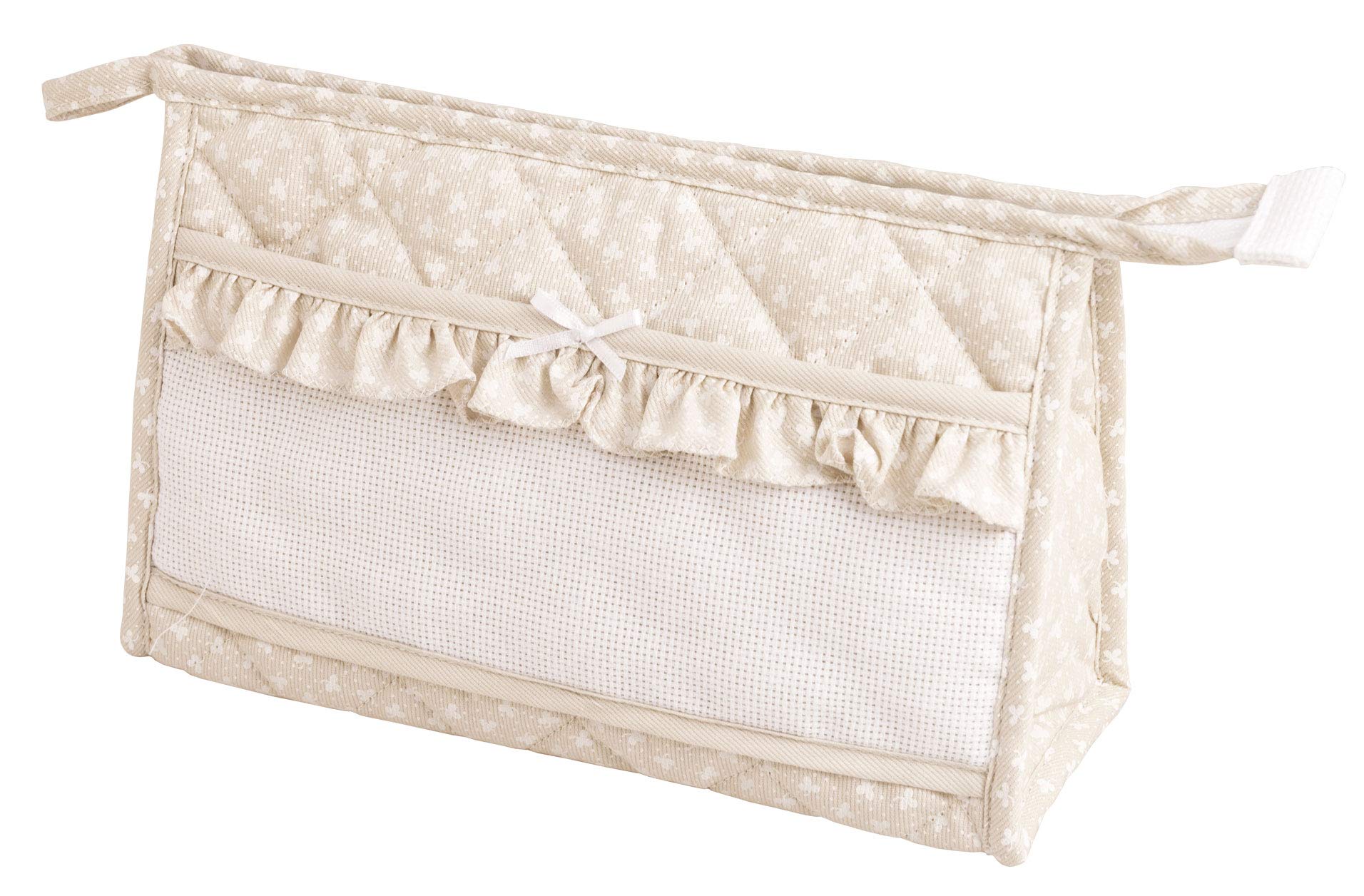 Filet - Travel Toiletry Bag with Zip and Embroidered Aida Fabric Insert - Made in Italy - Taupe