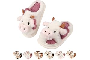 HAZYTOM Kids Cow Slippers丨Toddler Boys Girls Animal Slippers丨Youth Fuzzy Slippers丨Comfy House Slippers Shoes丨Memory Foam丨Cute Cartoon丨Soft Non-slip