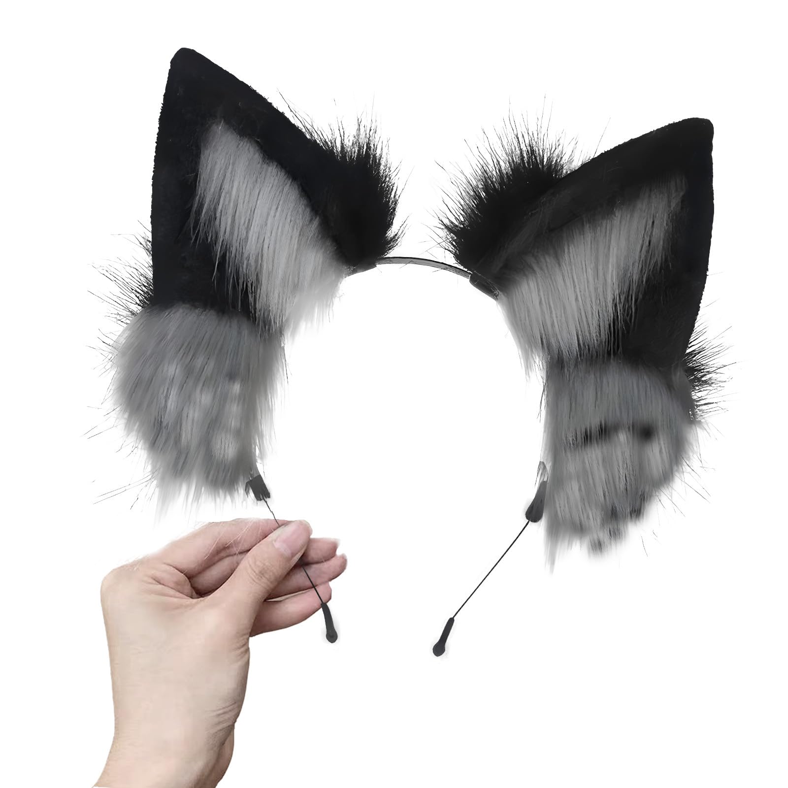 Ycfish Handmade Faux Fur Cat Ear Headband Cosplay Costume Party Cute Head Accessories for Halloween, Fluffy Wolf Fox Cat Ears Headband Costume Hair Hoop (Black ash) β image 1