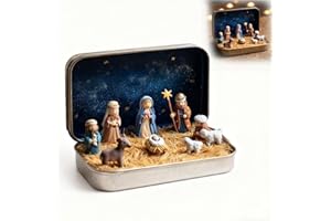 Handcrafted Pocket-Size Christmas Nativity Scene Gift Tin,Mini Nativity Scene Sets,Nativity Scene Figurines,for Christmas Dec