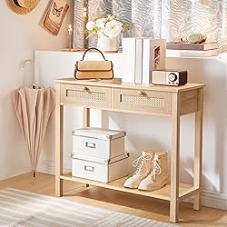 HOOBRO Rattan-Like Narrow Console Table with 2