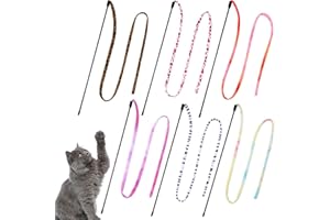 MEISO Cat Rainbow Wand Toy,6 Pcs Interactive Cat Rainbow Wand Toys, Interactive Cat Teaser Wand String,Vibrant Teaser Wands C