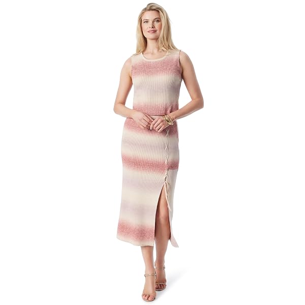 JESSICA SIMPSON WOMEN’S LOTI PULL ON LACE UP RIBBED SWEATER SKIRT WITH SIDE SLIT STANDARD, CHILI OIL
