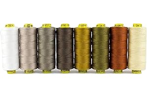 WonderFil Specialty Threads Spagetti, 3-Ply 100% Long Staple Double - Gassed Egyptian Cotton, Neutrals - Set of 8