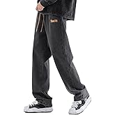 DOSLAVIDA Men's Regular Fit Straight Leg Jeans Casual Drawstring Elastic Waist Denim Pants Lightweight Carpenter Jean