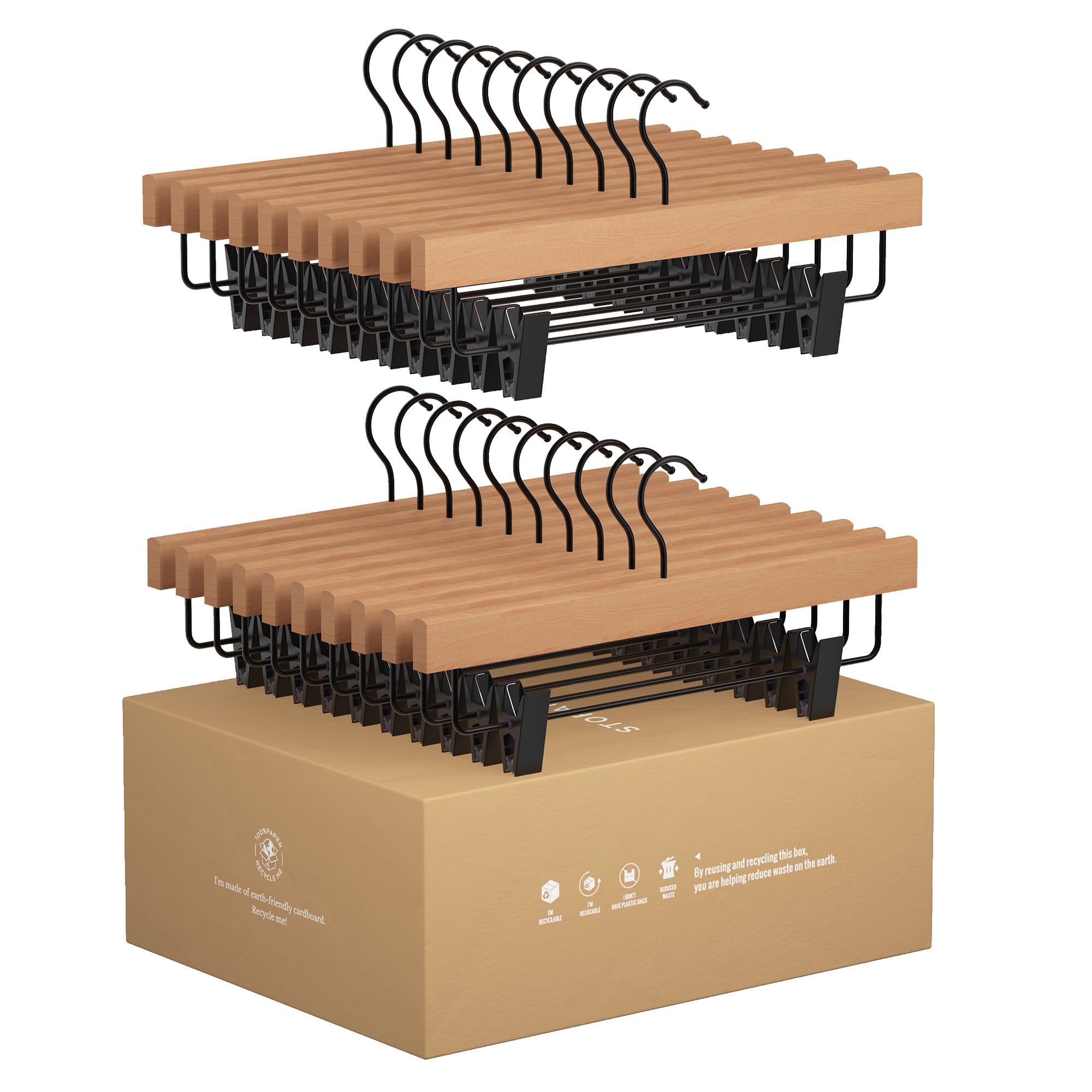 Photo 1 of StorageWorks Pants Hangers with Clips, Wooden Clothes Hanger for Skirts, Jeans, Shorts, 20 Pack