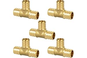 JUWO 3/4" Pex Tee, Pex Fitting, NSF & UPC Certified, Heavy Duty Brass Crimp Fittings for Pipe Plumbing, 5 Pack