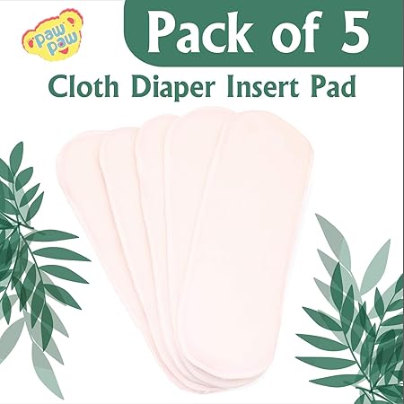 Paw Paw Reusable Baby Washable Cloth Diaper Nappies with Wet-Free Inserts for Babies/Infants/Toddlers (Standard, Cloth Diaper Insert Pad (Pack of 5))
