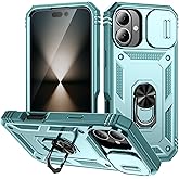 Fetrim Case for iPhone 16, Camera Cover Phone Case with Rotation Ring Stand for Apple iPhone 16 - Green