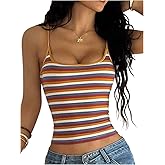 OYOANGLE Women's Y2K Sleeveless Striped Spaghetti Strap Ribbed Knit Crop Cami Tank Slim Fit Going Out Tops