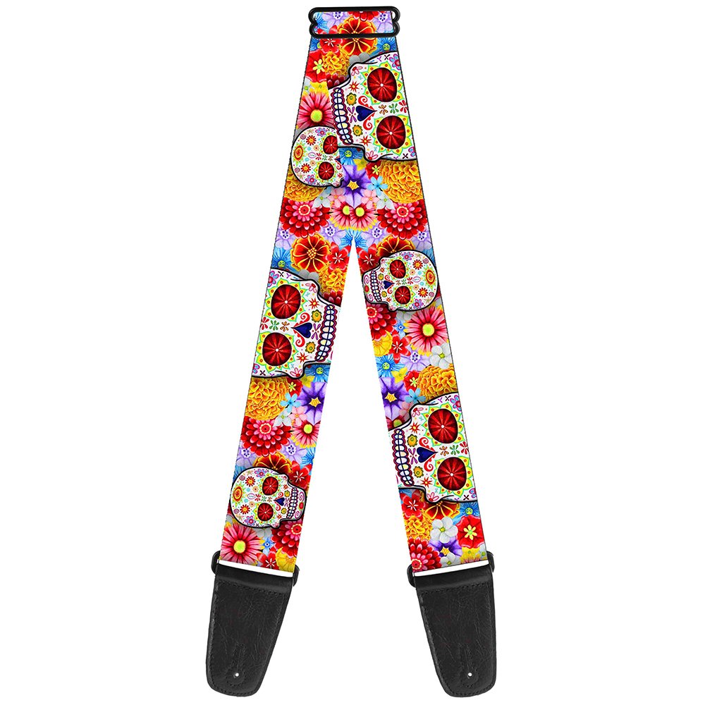 Buckle-Down Guitar Strap - Sugar Skull Starburst White/Multi Color - 2" Wide - 29-54" Length