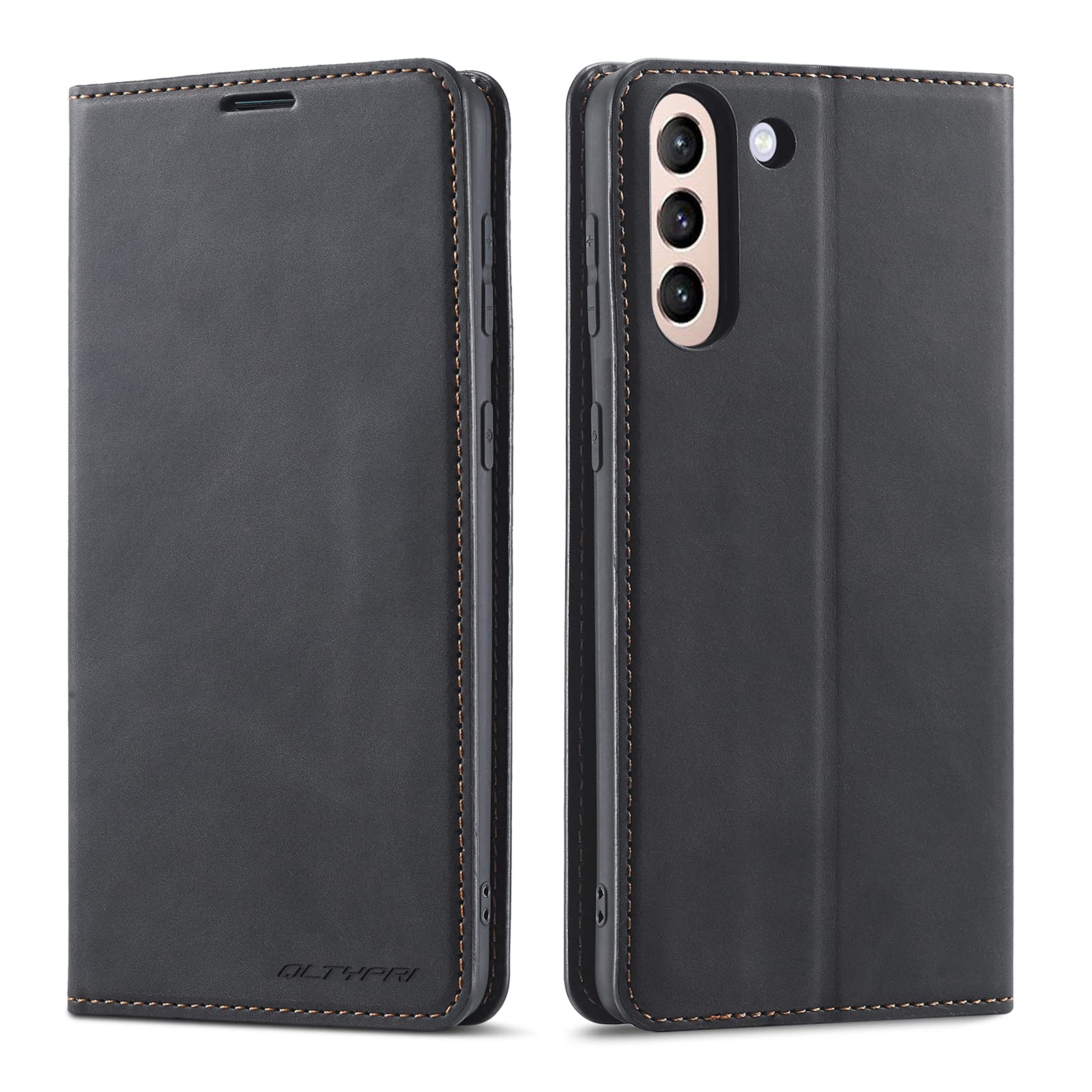 QLTYPRI Case for Samsung Galaxy S21 FE 5G, Premium PU Leather Cover TPU Bumper with Card Holder Kickstand Hidden Magnetic Adsorption Flip Wallet Case Cover for Samsung Galaxy S21 FE 5G - Black