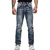 Classic Fit Jeans for Men Embroidered Design All Season Adult Denim Work Pants Everyday Casual Style Men's Pants