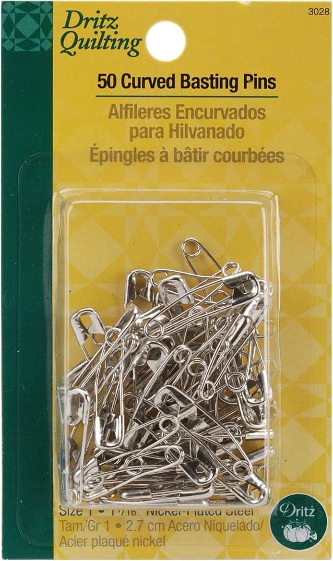 Dritz 3028 Quilting Curved Basting Pins, Size 1, 50 Count, Steel