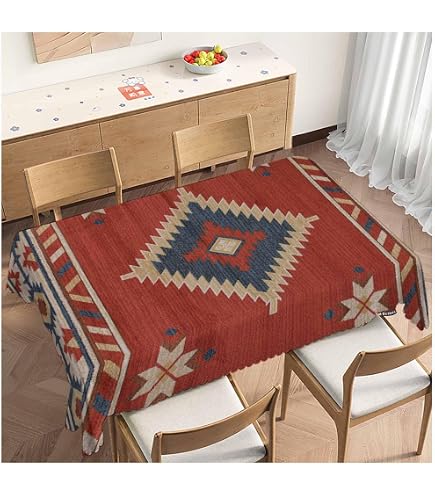 Aztec Tablecloth, Tribal Geometric Pattern Table Cover...