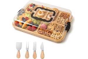 2-in-1 Bamboo Charcuterie Board with Lid – Large Covered Cutting Board & Serving Tray, Compartmentalized for Cheese, Travel, 