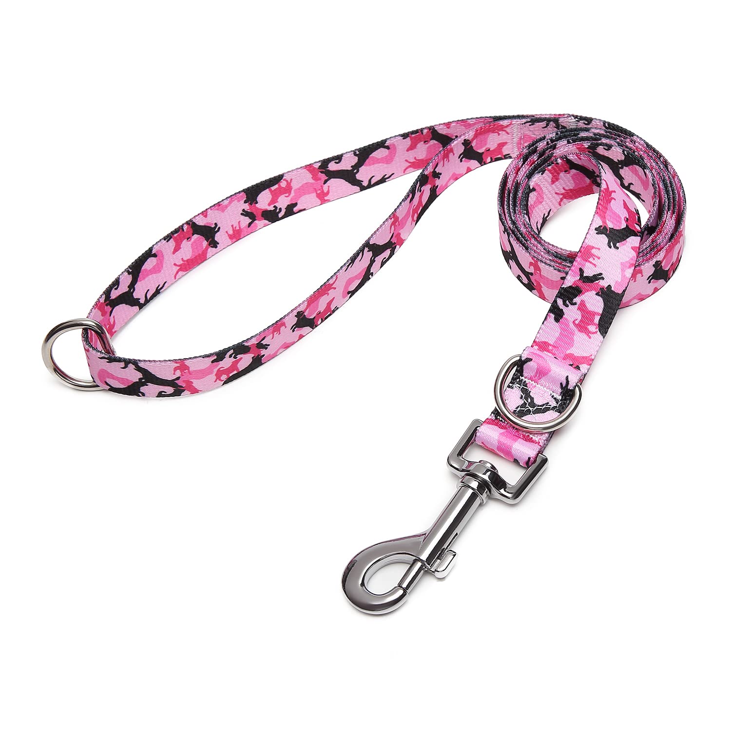 Suredoo Soft Nylon Dog Lead Leash with Colorful Patterns, Comfortable Strong Dog Training Walking Lead Leashes with 2 D-ring for Small Medium Large Dogs, (Pink Dog Camouflage)