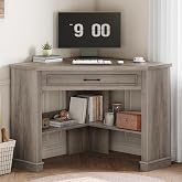 SEDETA Farmhouse Corner Desk for Small Space, White Small Computer Desk | 31.5" Small Corner Desk with Drawer,Corner Computer Desk with Storage,for Home Office Living Room Bedroom,Grey