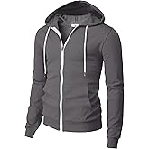 H2H Men's Zip Up Hoodie Lightweight Long Sleeve Basic Slim Fit Cotton SweatShirt with Pocket