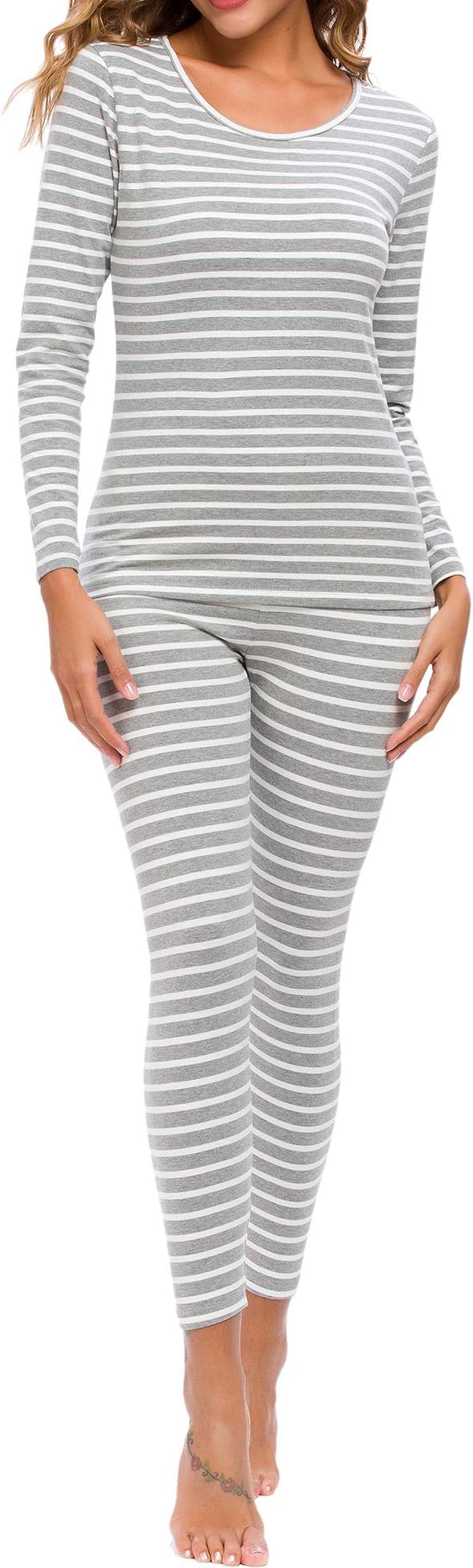 CzDolay Cotton Baser Layer 2PCS Thermal Sets Womens Lightweight Underwear Soft Knit Top & Bottom S-XXL