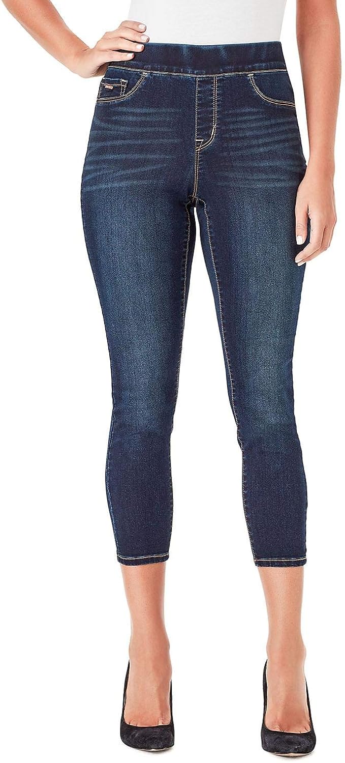NINE WEST Womens Heidi PullOn Skinny Crop Jeans (Navy Blue(Willow), 6) at Amazon Women's Jeans