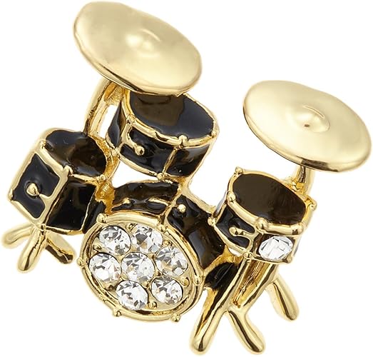 Amazon アクセサリーショップピエナ ニッケルフリー ドラムセットモチーフ ブラック 黒 楽器 音楽 ブローチ タックピン ゴールド ブローチ 通販