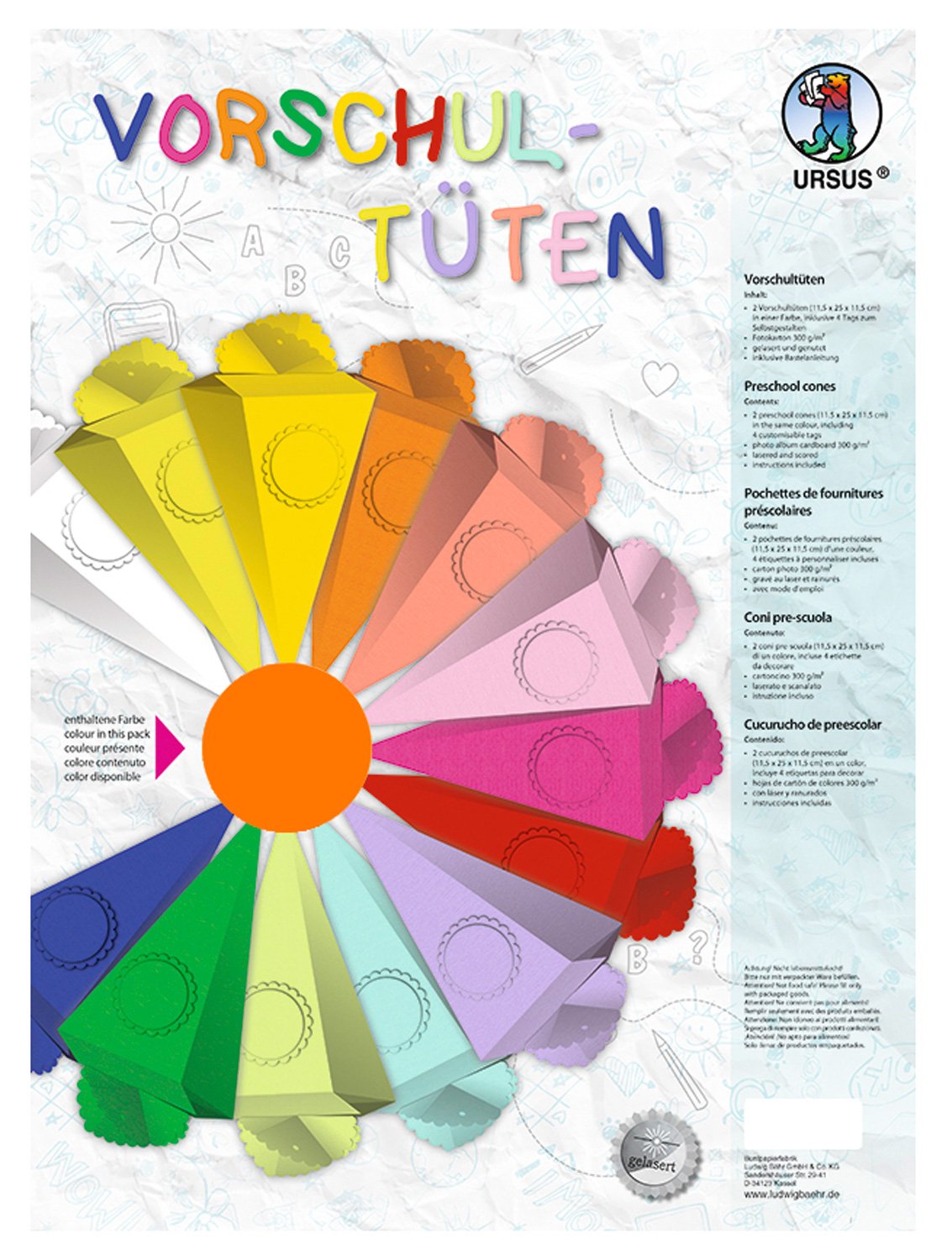 Ursus 9730014 Preschool Cone Made of Photo Card for self-Design, 2 Pieces, Approx. 11.5 x 25 x 11.5 cm, Golden Yellow