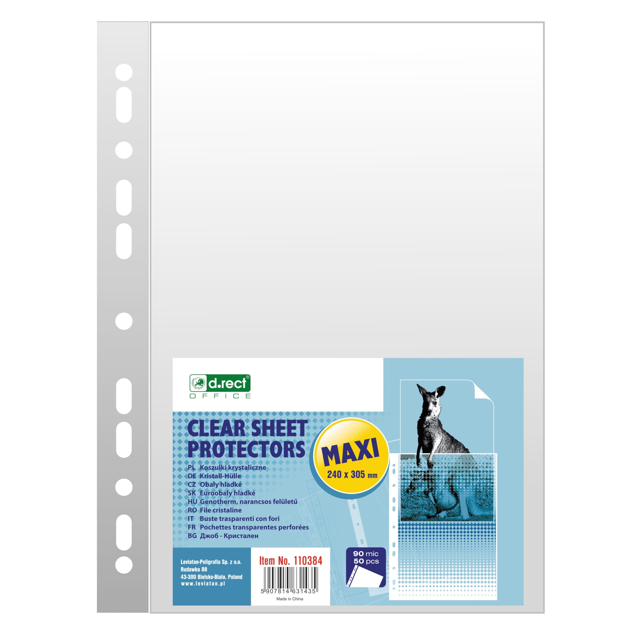 D.RECT 50 Pieces Punched Pockets - Plastic Sleeves - Polly Pockets 90 µm/mic/Micron Thickness: 0.09 mm - Plastic Wallets 240x305 mm, Crystal Clear